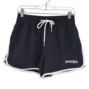 Young La Gym Shorts Womens Small Black White Trim Athletic Running NWT SS-2149